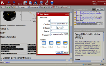 A table selected in an open document, with the missing caption warning also selected in the Accessibility Issues list.