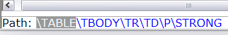 RiverDocs Converter Path interactive text display, showing names of HTML elements including the table element selected and displaying as follows: Path: BODY >> TABLE >> TBODY >> TR >> TD